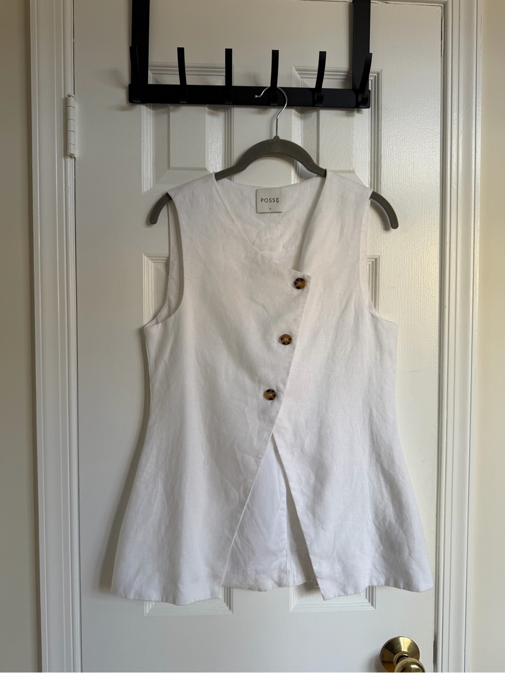 POSSE Gigi Gilet White Linen Asymmetric Long Vest Size Small - Picture 5 of 10